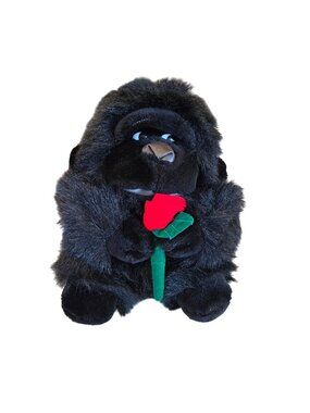 Vintage Side Eye Valentines Rose Black Gorilla Monkey Plush Stuffed Animal Toy